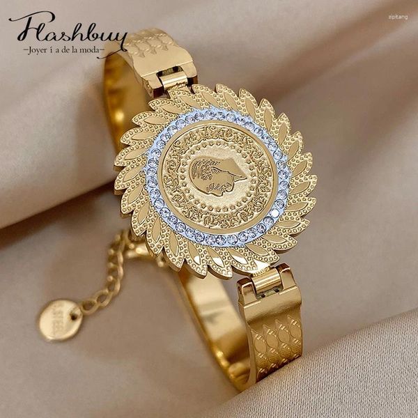 Bangle Flashbuy Grosso fascino color oro Ritratto Moneta Braccialetti in acciaio inossidabile Braccialetti per donne Gioielli creativi impermeabili