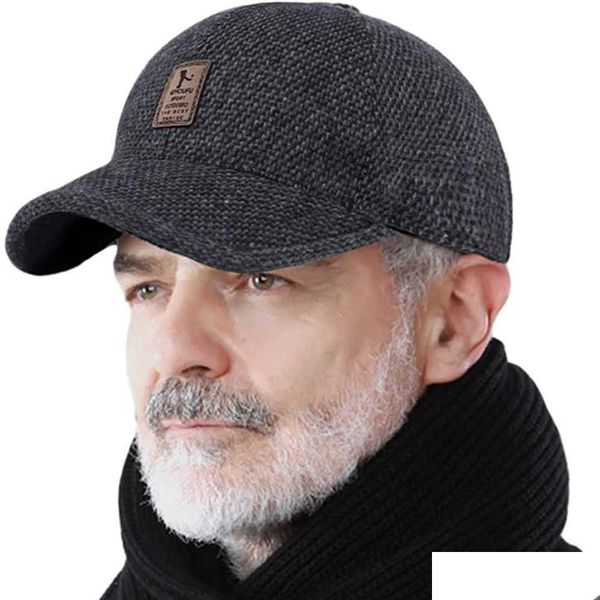 Outros acessórios de moda Snapbacks Boné de beisebol de inverno para homens ajustável quente esporte ao ar livre chapéus de golfe Pai S Earplugs mais grossos L221 Dhto8