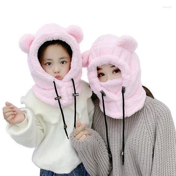 Berretti Orso di peluche Passamontagna con orecchie Maschera Cappello Paraorecchie Carino per bambini Addensare Cappelli invernali caldi per le donne Ragazza Cofano Cappuccio femminile