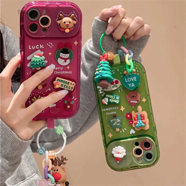 Handy-Fälle koreanische niedliche Cartoon-Weihnachts-Elch-Anhänger-Hülle für iPhone 15 14 13 12 11 Pro Max X XR Weihnachtsmann Schlüsselanhänger weiche stoßfeste Abdeckung L2402