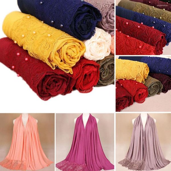 Schals muslimische Frauen Hijab Spitze Patchwork langer Maxi-Schal weicher Schal Turban islamischer arabischer Kopf wickeln Pashmina weibliche Stolen