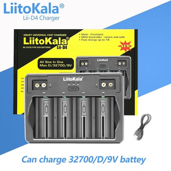 LIITOKALA LII-D4 21700 Carregador de bateria para 18650 18350 26650 16340 RCR123 14500 3,7V 1,2V Ni-MH/CD, AAA AAA SC D C Carregador de bateria