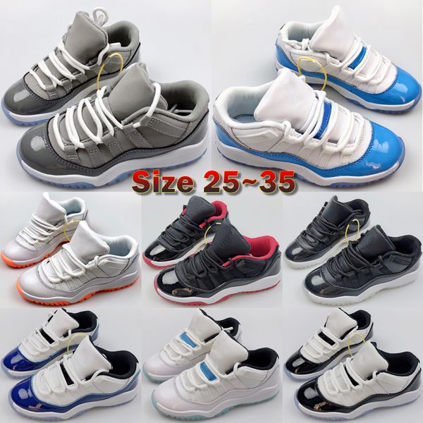 Top Jump Mans 11 Low Kids Basketball Shoes 11s кожаный дизайнер UNC Legend Blue Cool Court Concord Bread Boys Девочки для детских спортивных кроссовок размером 25-35