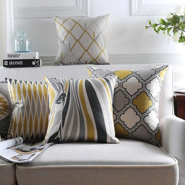 Travesseiro atacado capa de linho amarelo cinza zebra floral geométrico casa decorativa capa 45x4 5cm/30x50cm
