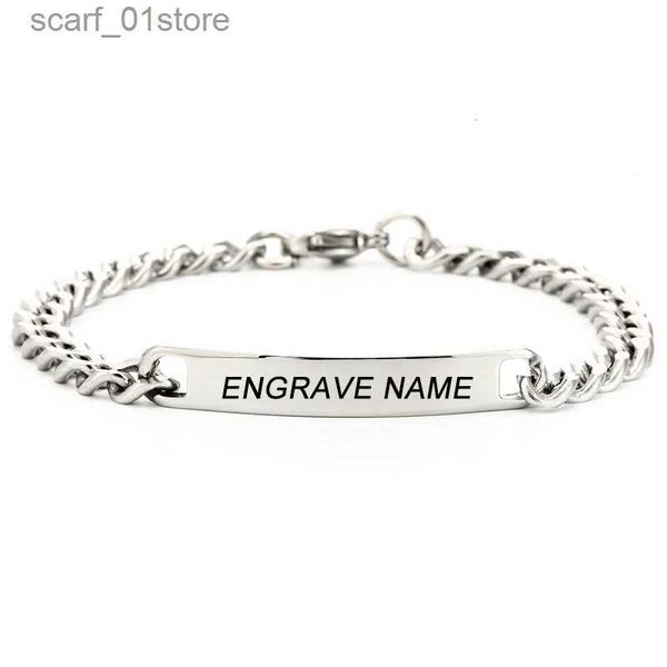 Kette Angepasst Name Gravieren Edelstahl Armband Frauen Personalisierte Armbänder Für Männer Id Armband DropshippingL231115