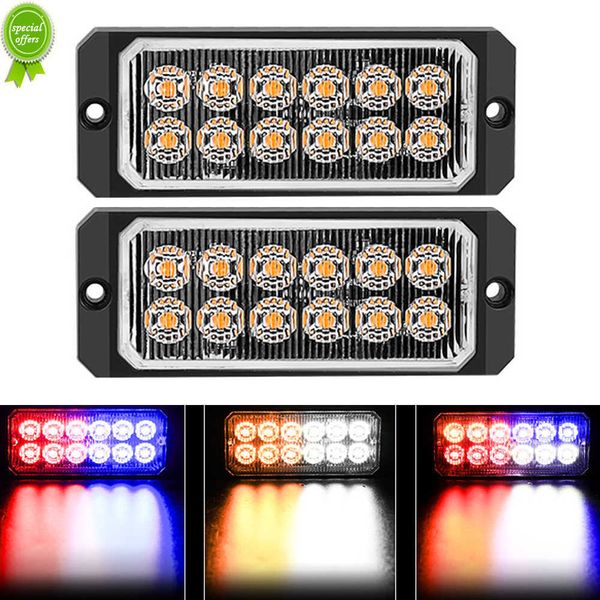 Nuovo 2 pezzi stroboscopi stroboscopici 12 LED Flash Light Auto 12-24 V Emergenza lampeggiante Indicatore laterale Barra luminosa Luci luminose costanti Rosso Blu