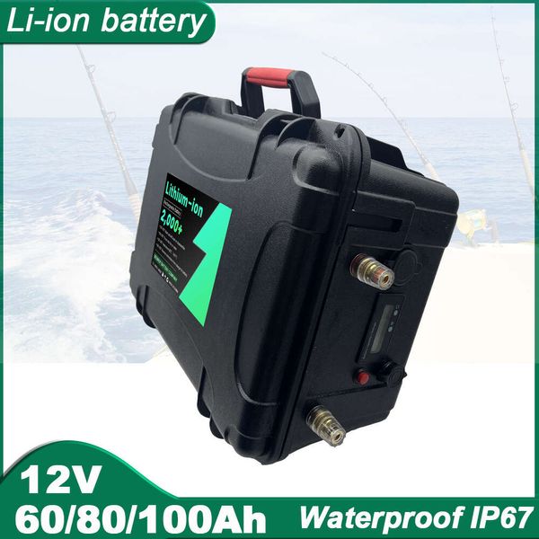 Bateria de polímero de lítio abs, à prova d'água, ip67, 12v, 60ah, 80ah, 100ah, para prancha elétrica de 1000w, motor de pesca, barco