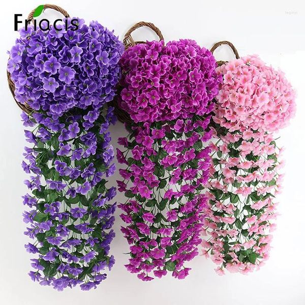 Flores decorativas 90/80cm orquídea violeta artificial parede pendurado cesta simulação flor falsa para casamento ao ar livre decoração de festa de jardim