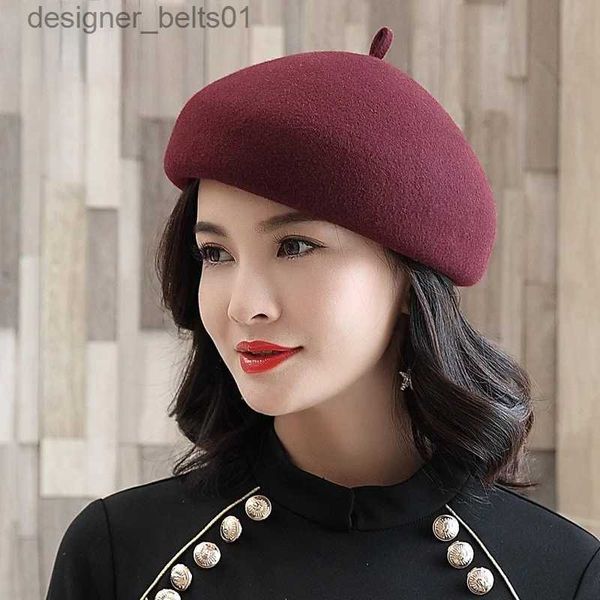 Berets 2023 festa de inverno formal fedora senhoras chique feltro boina mulher 100% lã pillbox boné feminino headwearl231115