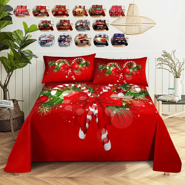 Комплекты постельного белья Рождественский комплект простыней Queen 240x220 см Простыни с наволочками Красный чехол King Size Мягкий для односпальных двуспальных кроватей Тонкий 231115