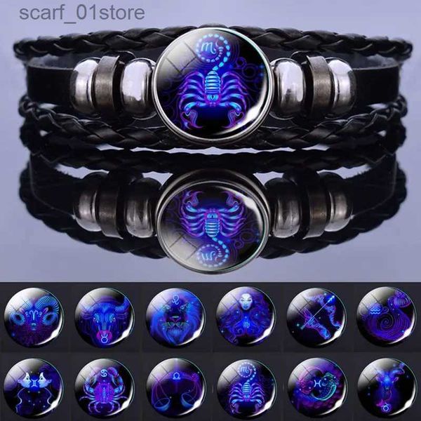 Corrente 12 signos do zodíaco constelação charme pulseira masculina moda ltilayer tecer pulseira de couro pulseira birtay presentesl231115