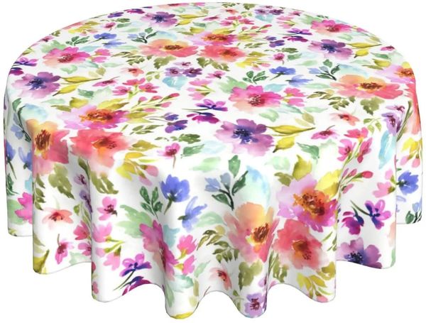 Toalha de mesa Primavera Verão Floral Redonda Toalha de Mesa 60in Flor Roupas Multicolor Rústico Reutilizável Círculo Capa de Mesa para Festa de Piquenique 231115