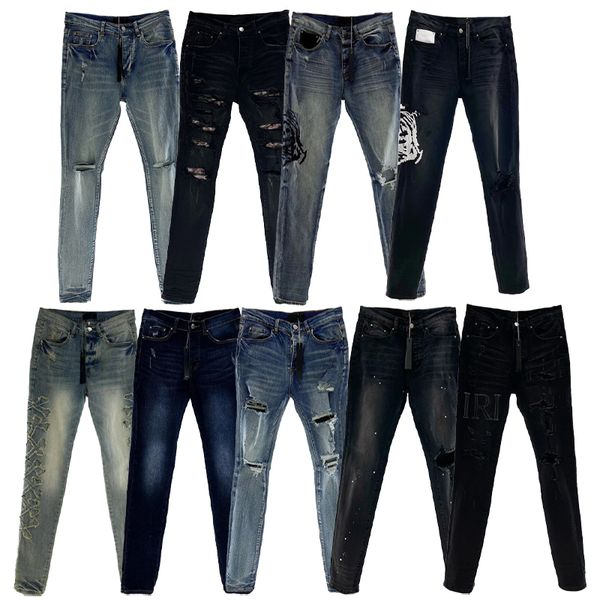 2023 designer calças dos homens marca de moda jeans bordado remendo rasgo lavagem velha motocicleta calças outono e inverno dos homens collants