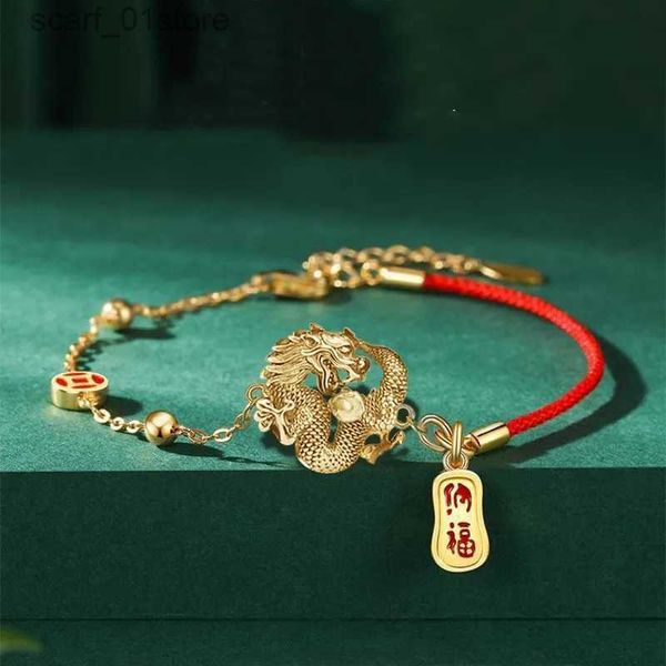 Catena 2024 Braccialetti con drago di giada zodiacale per donna Uomo Corda rossa fortunata porta ricchezza di salute Coppia braccialetto Amico Gioielli Birtay GiftL231115