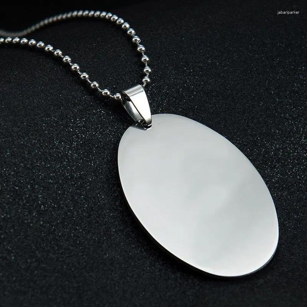 Anhänger Halsketten Blank Oval Form Edelstahl Spiegel Polnisch Charms Männer Frauen Mit Perlen Kette Für DIY Gravierte Schlüsselanhänger