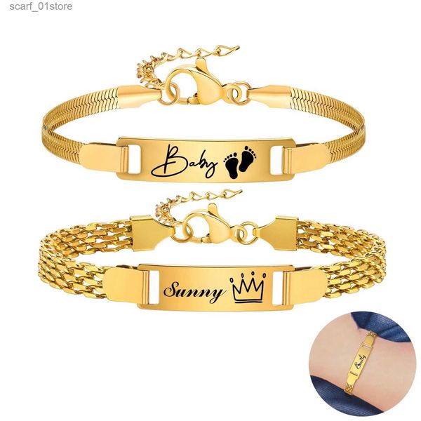 Bracciale personalizzato a catena per bambini Nome inciso in acciaio inossidabile Data per neonati Figlio figlia Mamma Btism GiftL231115