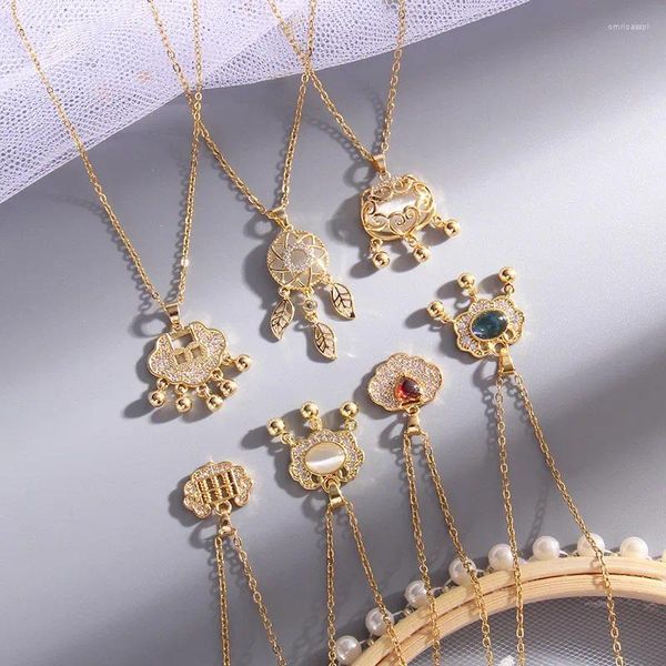 Collane con ciondolo Moda Collana con zirconi con lucchetto fortunato Acciaio inossidabile Colore oro Girocollo geometrico Gioielli Regali per feste per donne Ragazze