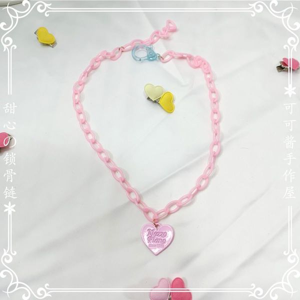 Anhänger Halsketten Lolita Halskette handgefertigt schwarz rosa Blockierung Schatz Harajuku japanisches Mädchen süße schicke Kette JK süßes Schlüsselbein