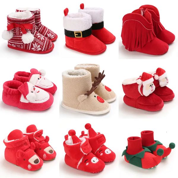 Primi camminatori anno Natale nati Scarpe per bambini Ragazzi Ragazze Bambino Fondo morbido Infantile Appartamenti Stivali da neve caldi 0 18 mesi 231115