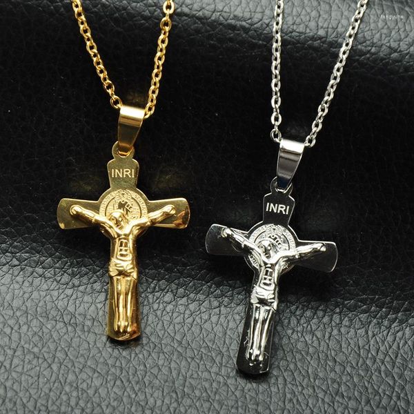 Anhänger Halsketten Edelstahl INRI Jesus Kreuz Halskette Männer Frauen Religiöser Schmuck Christliches Gebet Zubehör