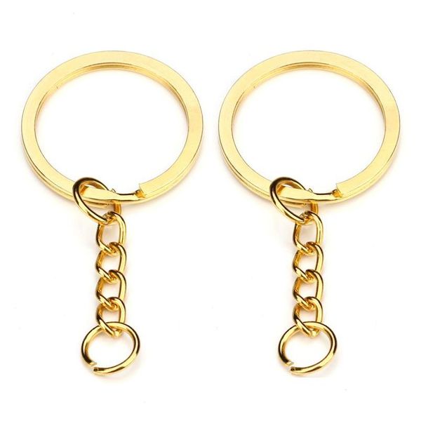 Chaveiros 28mm Chaveiro de Ouro Chaveiro Redondo Anéis Divididos com Corrente Curta Ródio Bronze Chaveiros Mulheres Homens DIY Jóias Fazendo Correntes D Dhzsc