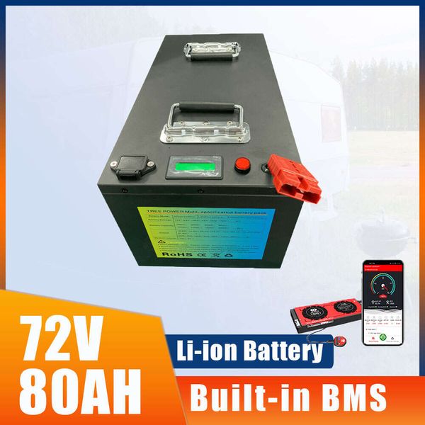 72V 80AH Li Ion com Bluetooth Bateria de polímero de lítio de grande capacidade para cadeiras de rodas com base de telecomunicações RV Motocicleta Home Solar