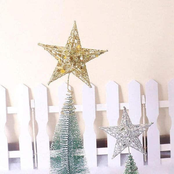 Decorações de Natal Tree Star Topper 3D Hollow Golden