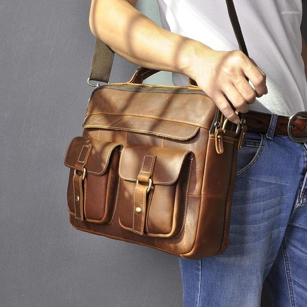 Evrak çantaları erkekler kaliteli deri antika tasarım iş evrak çantası 13 