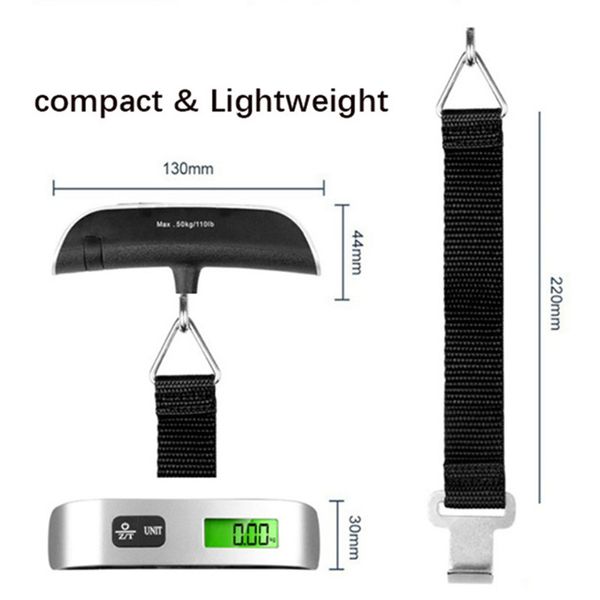 Mini bilance elettroniche portatili Display LCD Bilancia elettronica pesa bagagli digitale sospesa 50 kg * 10 g Bilancia da 50 kg / 110 libbre con scatola al minuto DHL Free