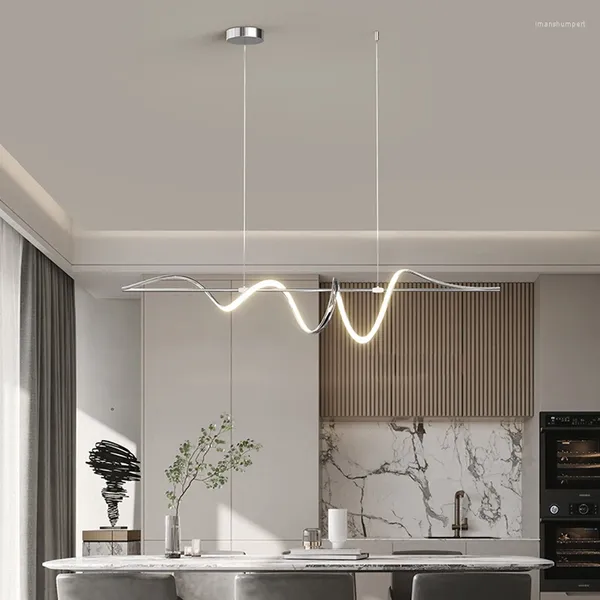 Lampadari Minimalismo Lampada a sospensione a led per sala da pranzo Tavolo da bar da cucina Lampadario lineare moderno cromato nero argentato Lampade intelligenti