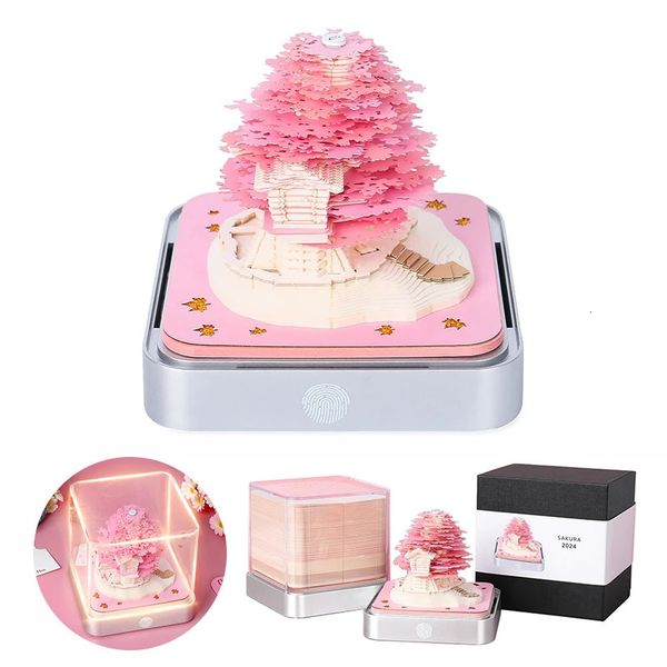 Calendário 3d 2024 sakura árvore rosa rasgar com luz led arte bloco de notas criativo diy decoração natal presente aniversário 231114