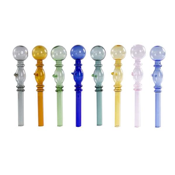 Cachimbos de fumar Estilo Alienígena Queimador de óleo de vidro Bubblers Tubos de mão reta com dois suportes Mix Color Acessórios de água para fumar D DHF5B