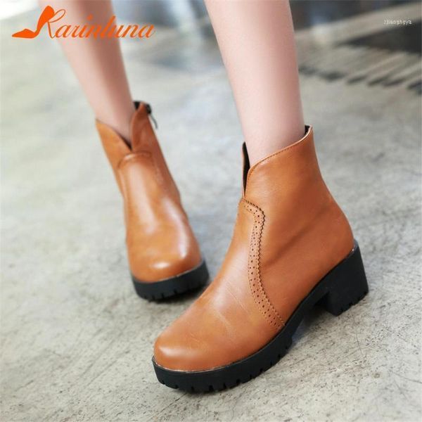 Stiefel Karin Fashion High Qaulity Schuhe Frau Design Round Toe Square Thick Heels Zip Solid Ankle Platform
