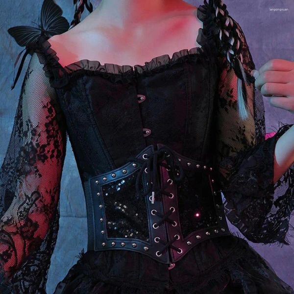 Cinture Cintura in vita Rivetto con paillettes Regolabile attillato Punk Dimagrante Vintage Dark Style Lady Bustier Cincher Corsetto Sexy