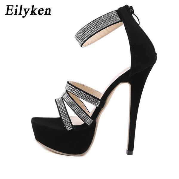 Top Crystal Platform Sandals Women Women Summer Zip High Heels Sapatos Moda Peep Toe Slides Zapatos Mujer Black Hollow Bombas 230306