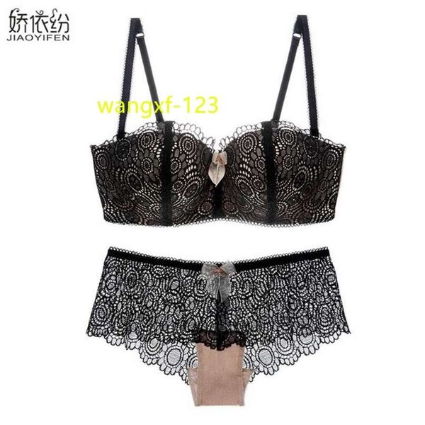 Europa Mulheres Underwear 1/2 Cup Sexy Lace Bra Panty Set Sexy Linho Floral Lingerie Conjuntos Lace Push Up Bra Set JYF Marca 211104