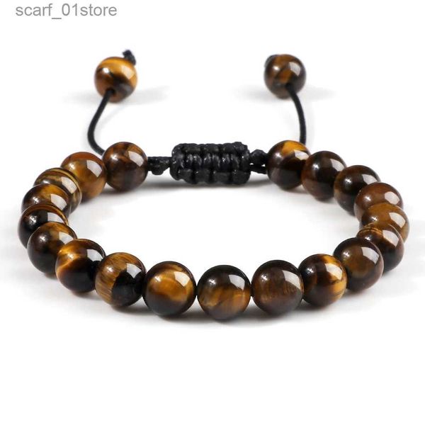 Corrente 8mm Tiger Eye Stone Beads Pulseira Ajustável Corda Trançada Bangles Natural Lava Rock Homens Mulheres Yoga Cura Balance BraceletsL231115