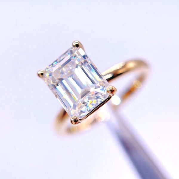 Anel de noivado com corte esmeralda GRA 3CT 18K ouro diamante moissanite