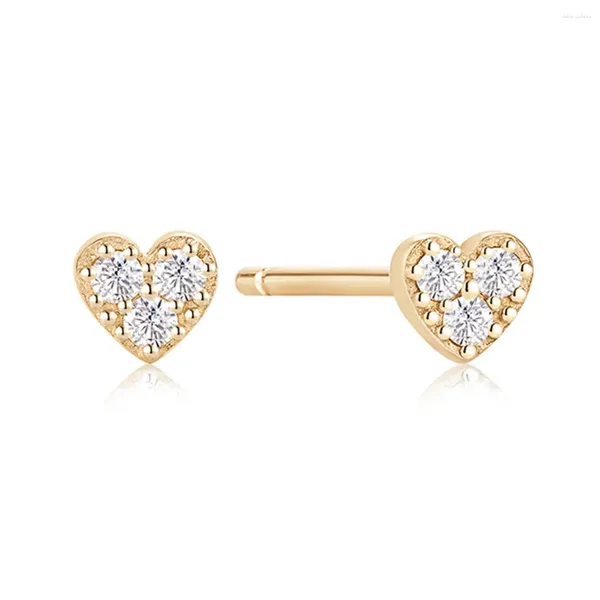 Orecchini a lobo Gioielleria raffinata Moda semplice Minimalista Orecchino d'amore Oro massiccio 14k Triplo diamante naturale Cuore piccolo per donna