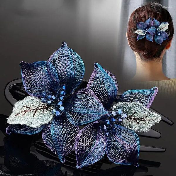 Grampos de cabelo moda elegante tecelagem fio de cobre flor hairpin acessórios para mulheres volta cérebro colher acrílico swallowtail clipe headwear