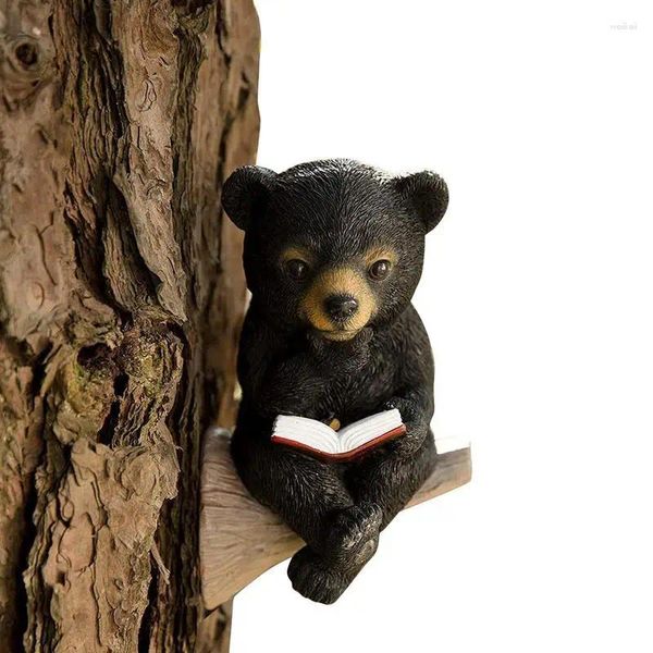 Decorações de jardim Luz de carregamento solar Estátua de urso Livro de leitura Lâmpada ao ar livre Ornamento Escultura Decoração de árvore