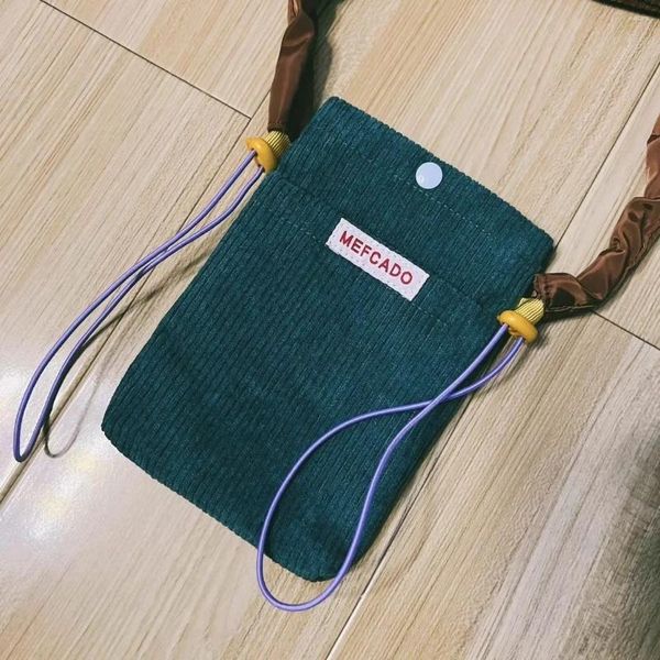 Duffel Bags Kong Xiaozhen Corduroy Mini Phone Bag com o mesmo estilo Coreano Minoria Retro Contraste Cor Um Ombro Crossbody