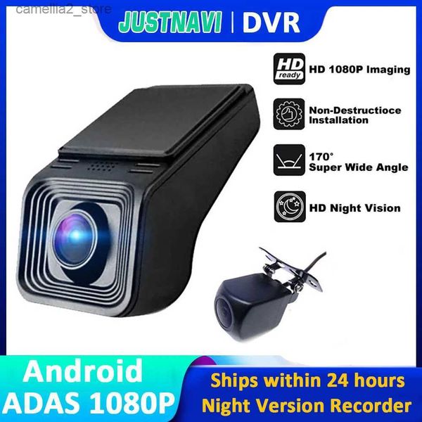 Araba DVR Justnavi DVR Dash Video Kaydedici USB Ön Kamera Adas Döngü Kayıt Gensörü 170 Geniş Açılı Kayıt Şirketi Araba Radyosu için Q231115