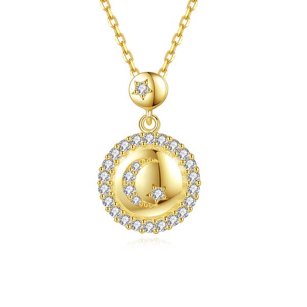 3A Zircão Estrela Lua Sol s925 Prata Pingente Colar Joias Charme Feminino Banhado A Ouro 18k Colar Vintage Corrente Colar Feminino Festa de Casamento Presente de Dia dos Namorados SPC