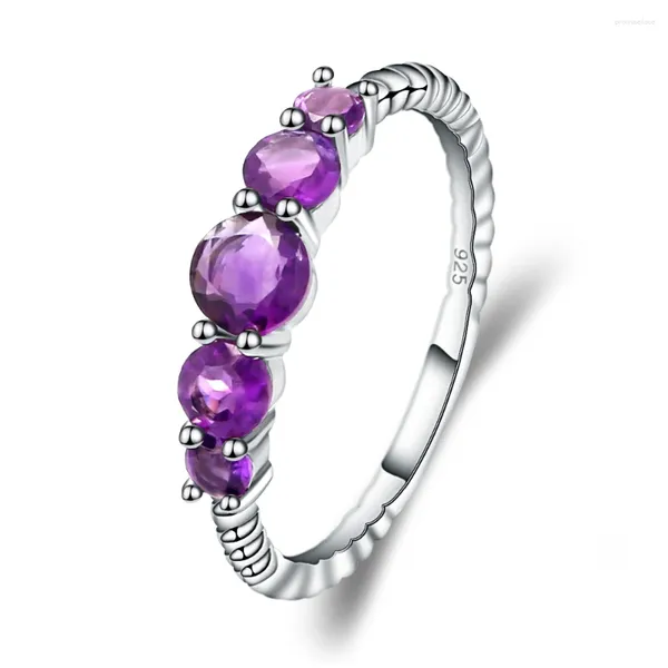 Cluster-Ringe Gem's Ballet 1,28 ct natürlicher Amethyst-Edelstein, stapelbarer Ring für Frauen, Ehering, 925er Sterlingsilber, edler Schmuck