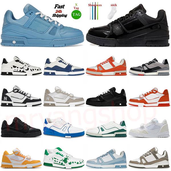 Luxo Mulheres Mens Designers lves Treinadores Monogramas Denim Designer Sapatos Casuais Flores Rosa Azul Virgil Em Relevo Branco Plataforma Preta Couro De Bezerro OG Sneakers