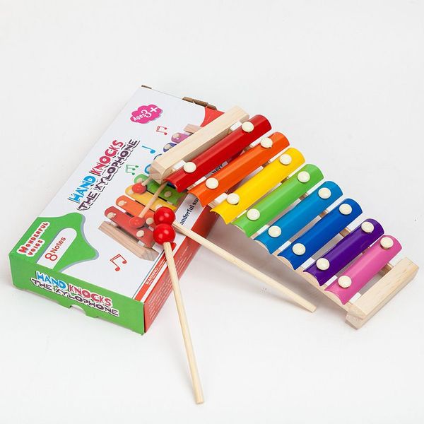 Pianoforte Bussare a mano in legno per bambini Strumenti musicali per lo sviluppo Regali Baby Xilofono Kid Learning Toys Giocattolo per bambini Educazione Ubwao