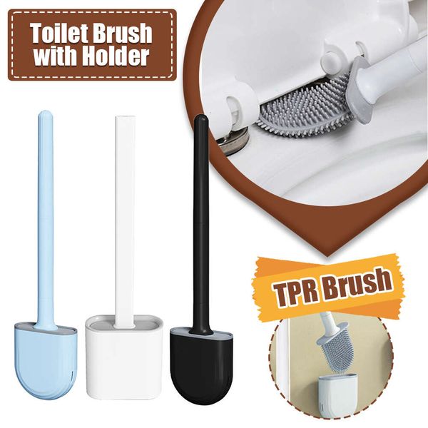 Neue Silikon-TPR-Toilettenbürste, WC-Bürste mit Halter-Set, Wand-Toilettenbürste, flexible, weiche Reinigungsborsten für den Boden