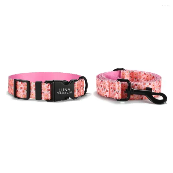 Collari per cani Collare per animali personalizzato Targhetta identificativa personalizzata Guinzaglio per gatti regolabile in fibra morbida con fiore rosa ciliegia