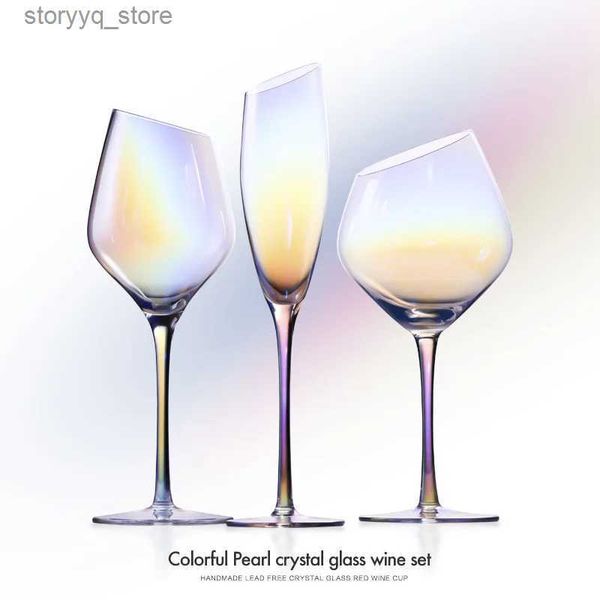 Copos de vinho 2 Pcs Cor Pérola Cristal Copo de Vinho Festa de Casamento Copos Bebida Copo Chapeamento Arco-íris Oblíquo Bordeaux Cálice Champanhe Flautas Q231115